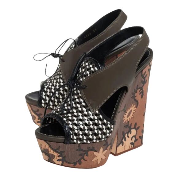 SERGIO ROSSI Atlantiques Platform Sandals Ankle Strap Block Weaved Brown EU 39 - Picture 8 of 10